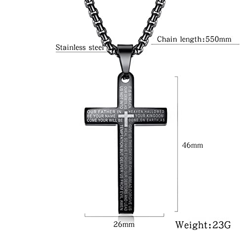 Stainless Steel Lord's Prayer Cross Necklace Chain Pendant
